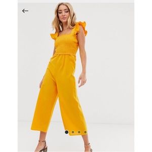 ASOS DESIGN shirred frill sleeve jumpsuit